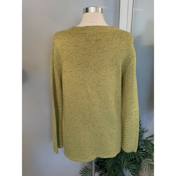ANDREA JOVINE SWEATER Wool Blend Medium Green Woven Marled Lagenlook - Picture 6 of 8